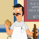Bob Belcher contemplating a burger.